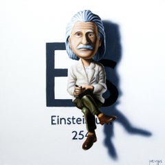 "Einsteinium" (2025) by Patrick Nevins, Oil on Board 3D Trompe-l'œil Portrait