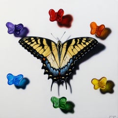 « Kaleidoscope » de Patrick Nevins, peinture à l'huile d'un papillon jaune avec Gummies