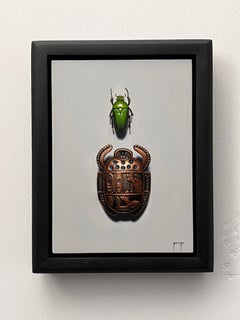 "Ein Paar Skarabäen" - Insektenstillleben, Ölgemälde auf Karton