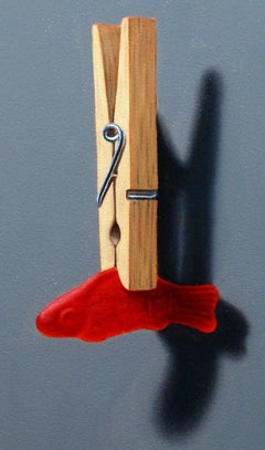 "Smells Fishy" by Patrick Nevins Original Oil painting of Red Gummy Fish