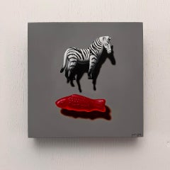 Zebrafisch, 2026 – Zeitgenössisches Kunstwerk mit Zebras und Fischen als Spielzeugmotive