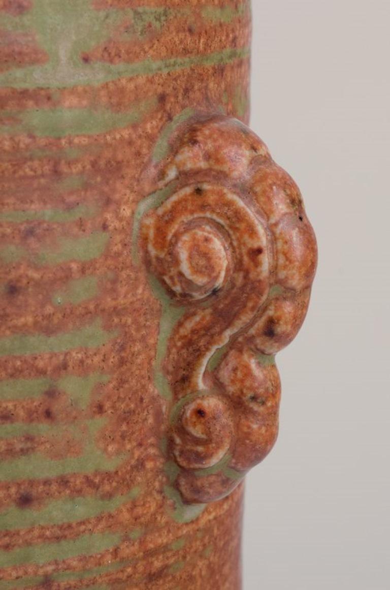 Glazed Patrick Nordström for Isle, Denmark. Large cylindrical ceramic vase. 1924 For Sale