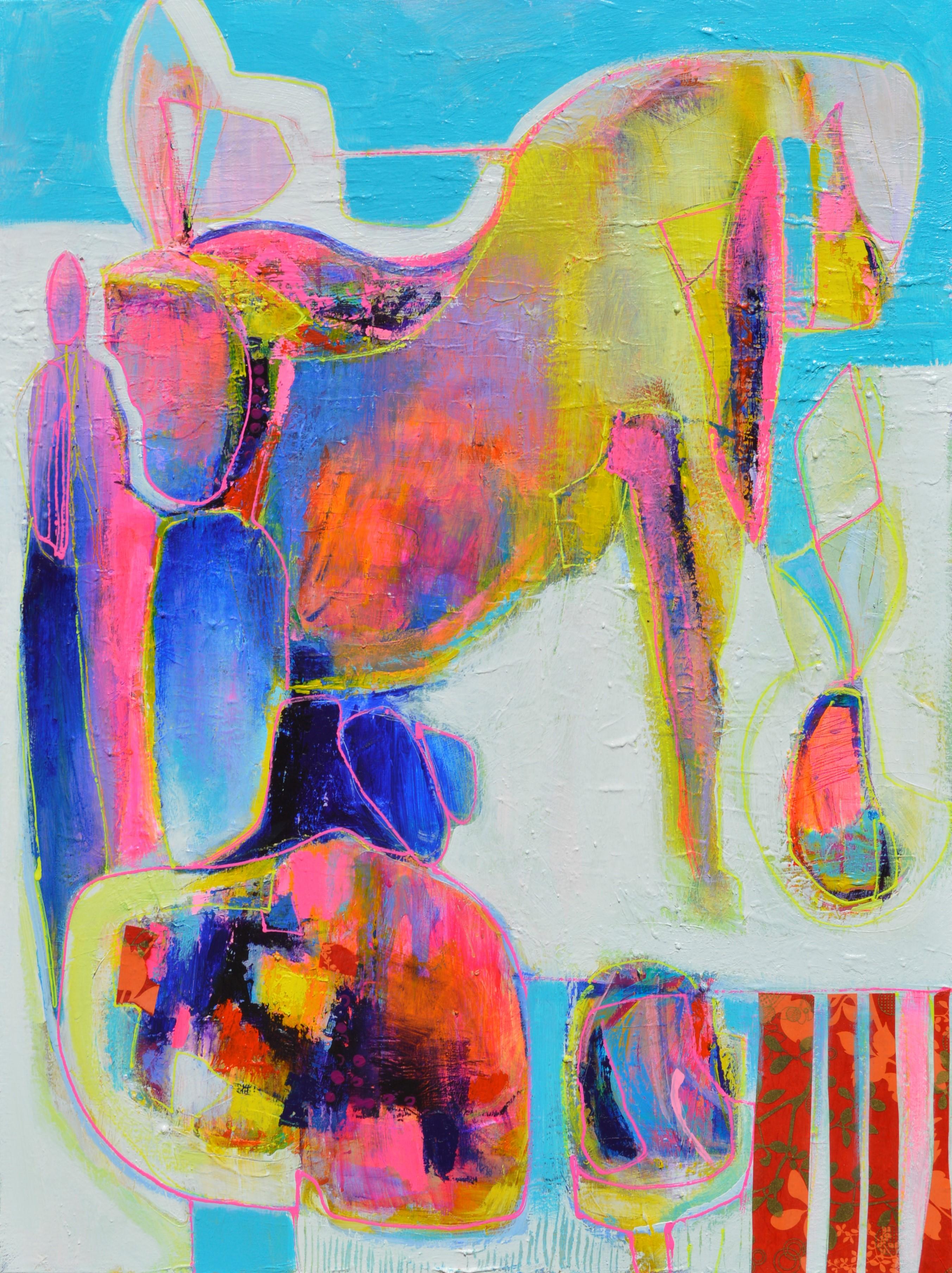 The Horse Traveler, Abstraktes Gemälde – Mixed Media Art von Patrick O'Boyle