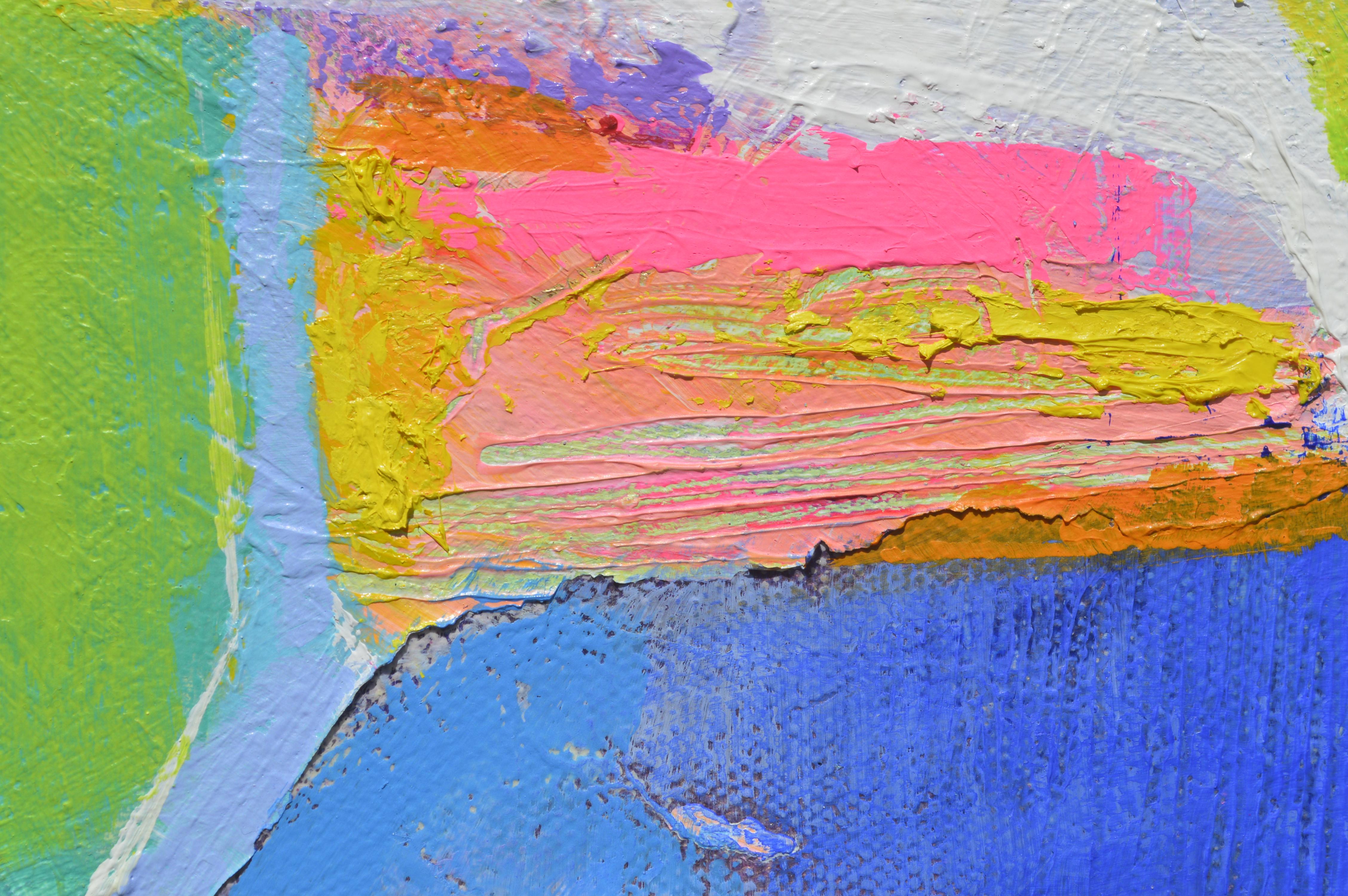 <p>Artist Comments<br>Artist Patrick O'Boyle fills the canvas with esoteric shapes to create an abstract view. Shades of lime green, powder blue, and hot pink fill the smooth contours. Part of his Aerial Landscape series. He references vertical