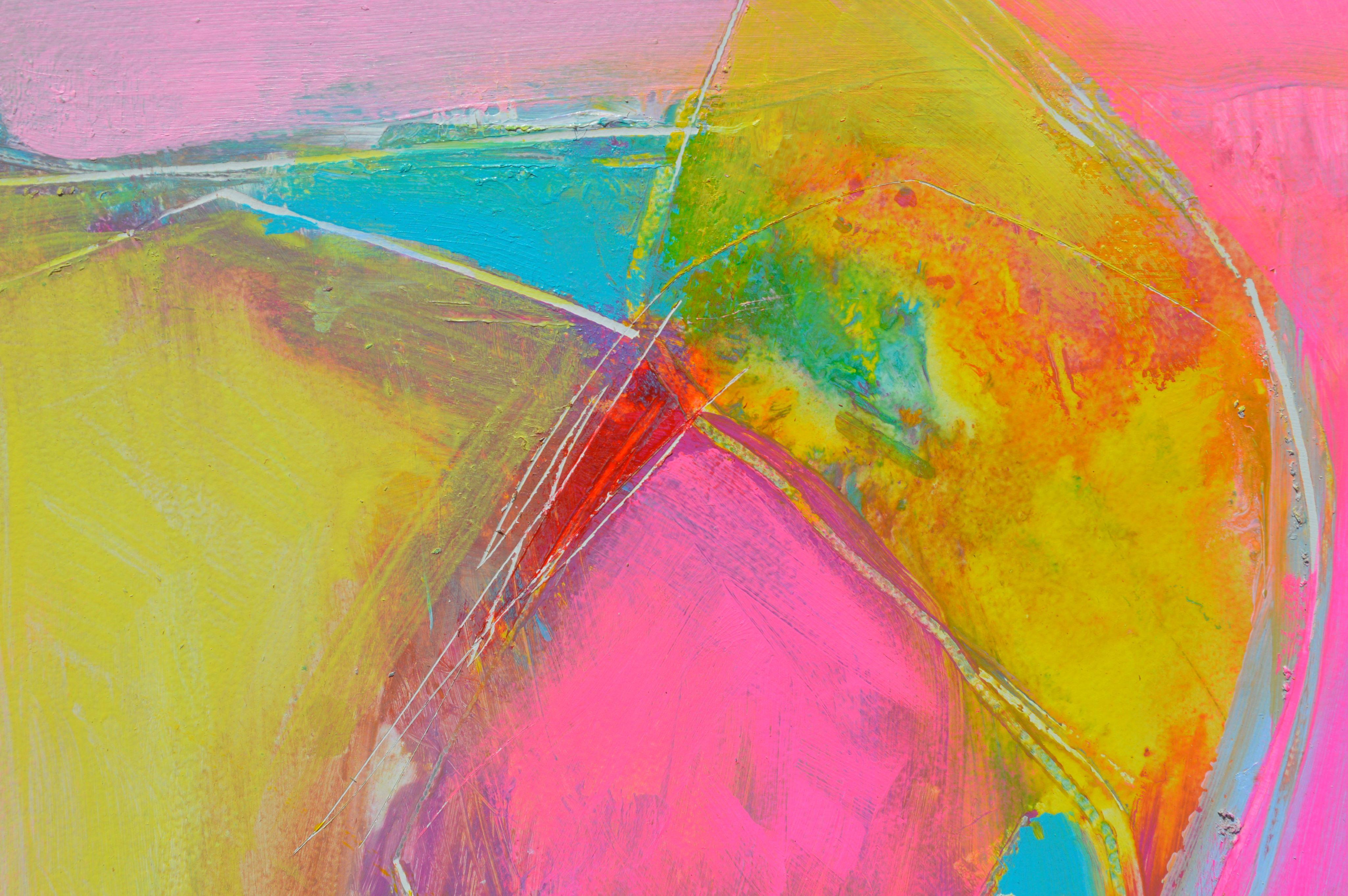 <p>Artist Comments<br>Bright and soft hues in pink and yellow play with cool tones of turquoise in this modern abstract. 