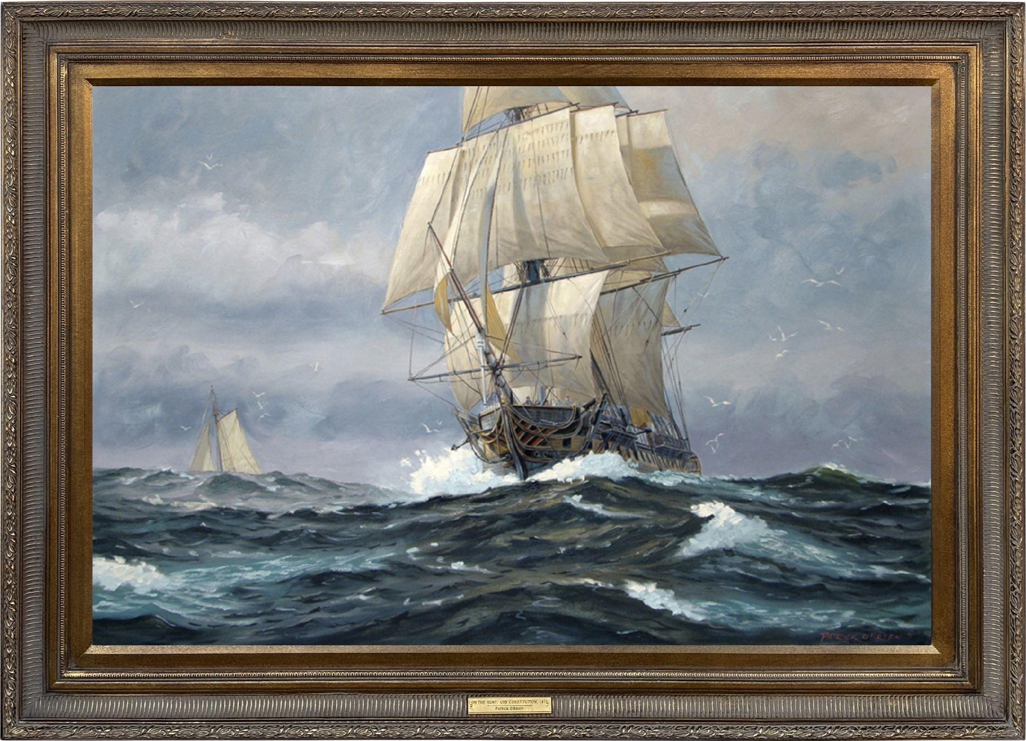 Patrick O'Brien (Amerikaner, geb. 1960)

Gerahmte Abmessungen: 30 1/2 x 42 1/1 Zoll. 

Die USS Constitution wurde 1791 in Boston, MA, gebaut. Sie war eine der ersten der ursprünglich sechs Fregatten, aus denen die US Navy bestand. Sie hatte