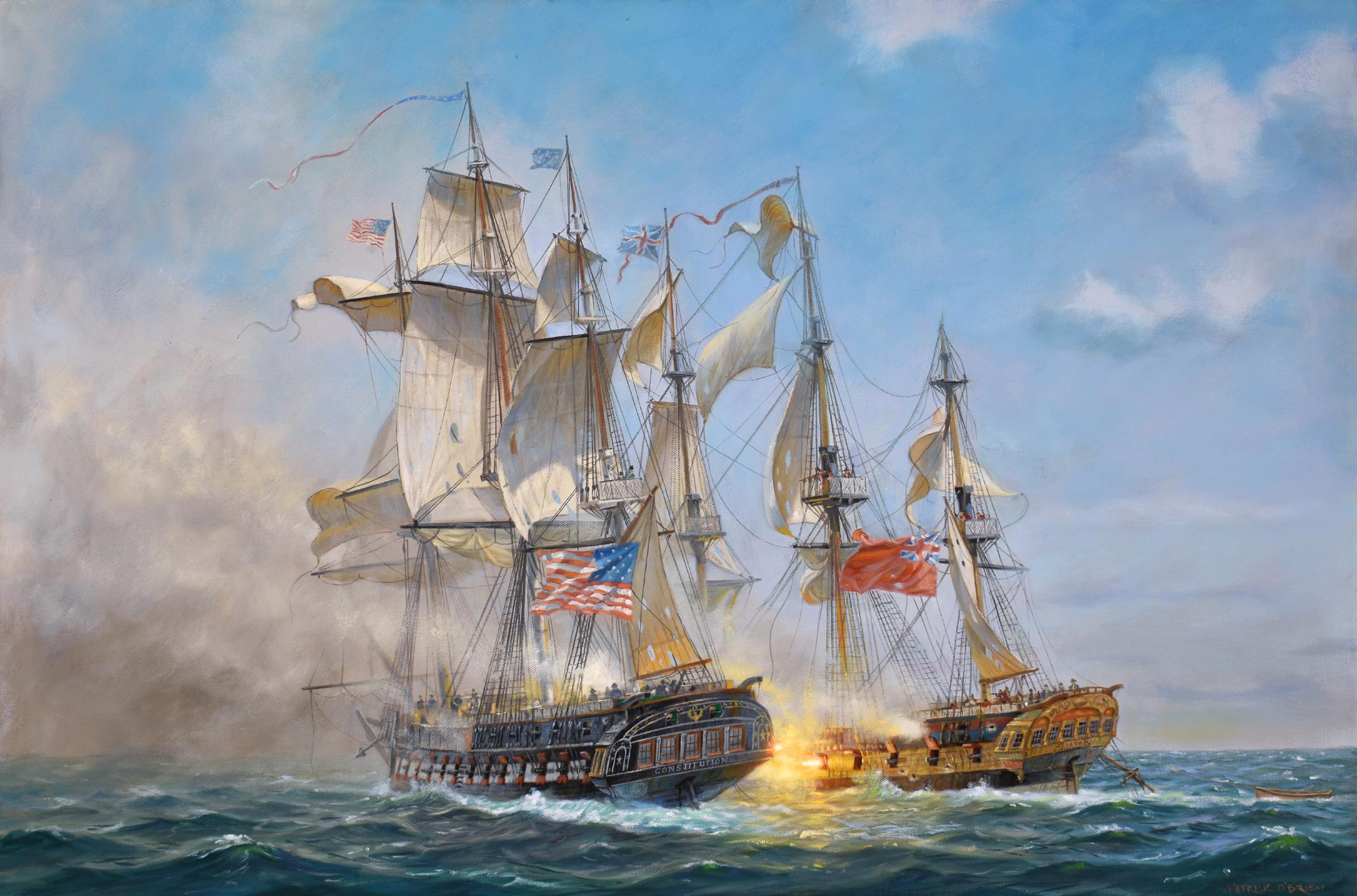 Victory at Sea: USS Constitution vs HMS Java - Painting by Patrick O'Brien