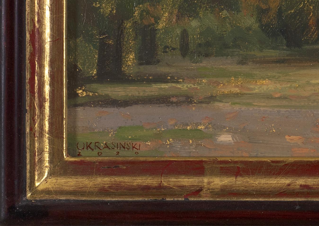 Automne dans le parc Prospect - Impressionnisme américain Painting par Patrick Okrasinski