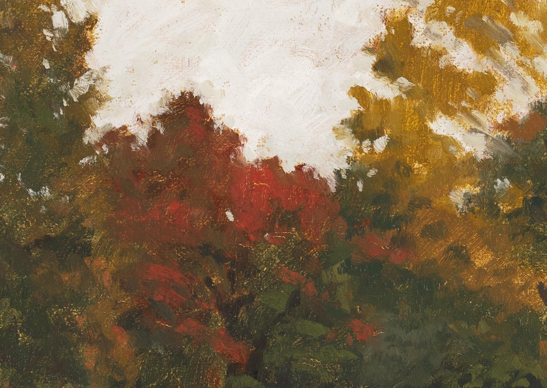 Automne dans le parc Prospect - Marron Landscape Painting par Patrick Okrasinski