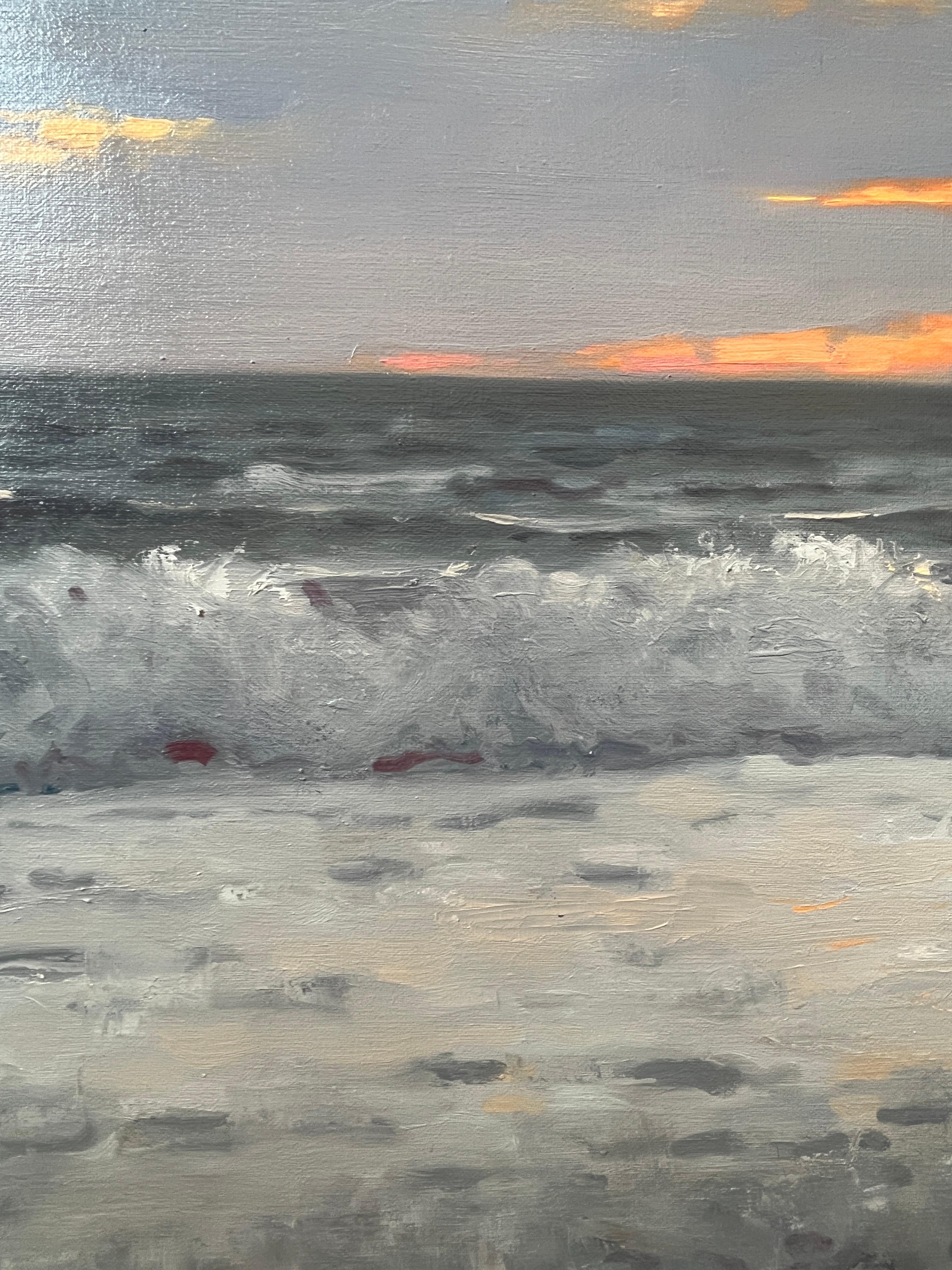 Sunset Off the Coast is an original oil painting on linen canvas. It is framed in a black frame with a gold lip and measures overall, approximately 25x35 inches.

Since he was a child, Patrick Okrasinski (b. 1996)  had an eye towards the natural