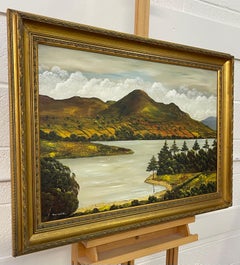 Pintura al óleo del lago Camlough en Irlanda del Norte por un artista moderno del siglo XX