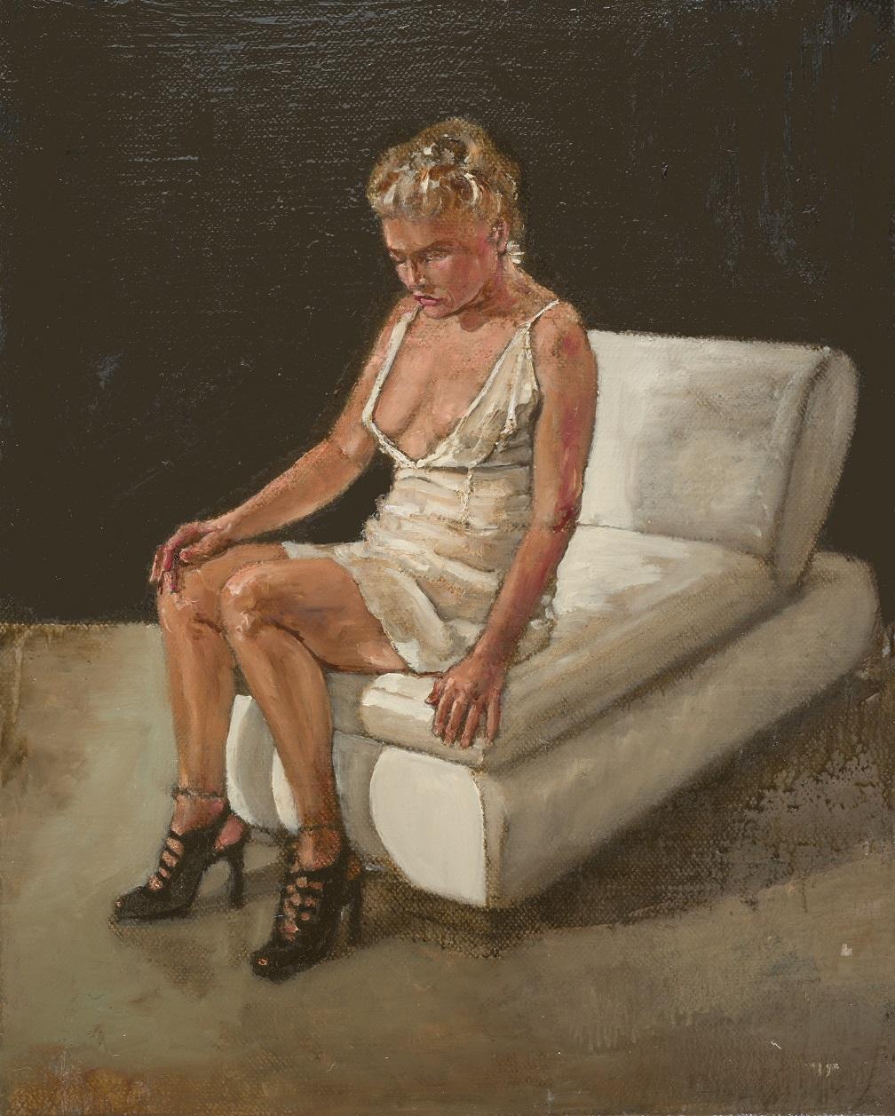 Patrick Pietropoli Figurative Painting - Sitting on a Lounge Chair