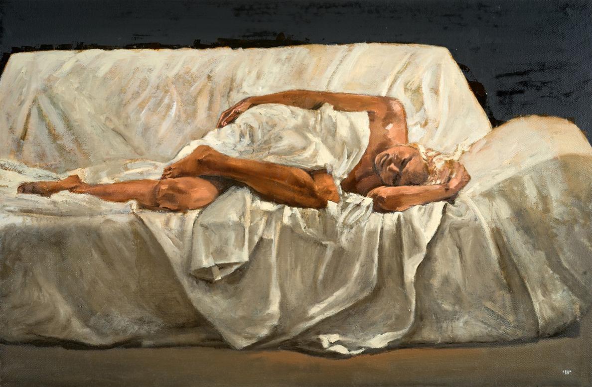 Patrick Pietropoli Figurative Painting - Sleeping on a Couch