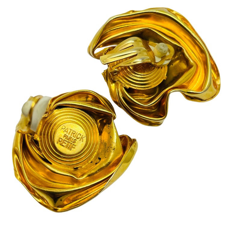 Boucles D'oreilles Clip Patrick Retif - Doré Vintage - Très Bon état - Créateur