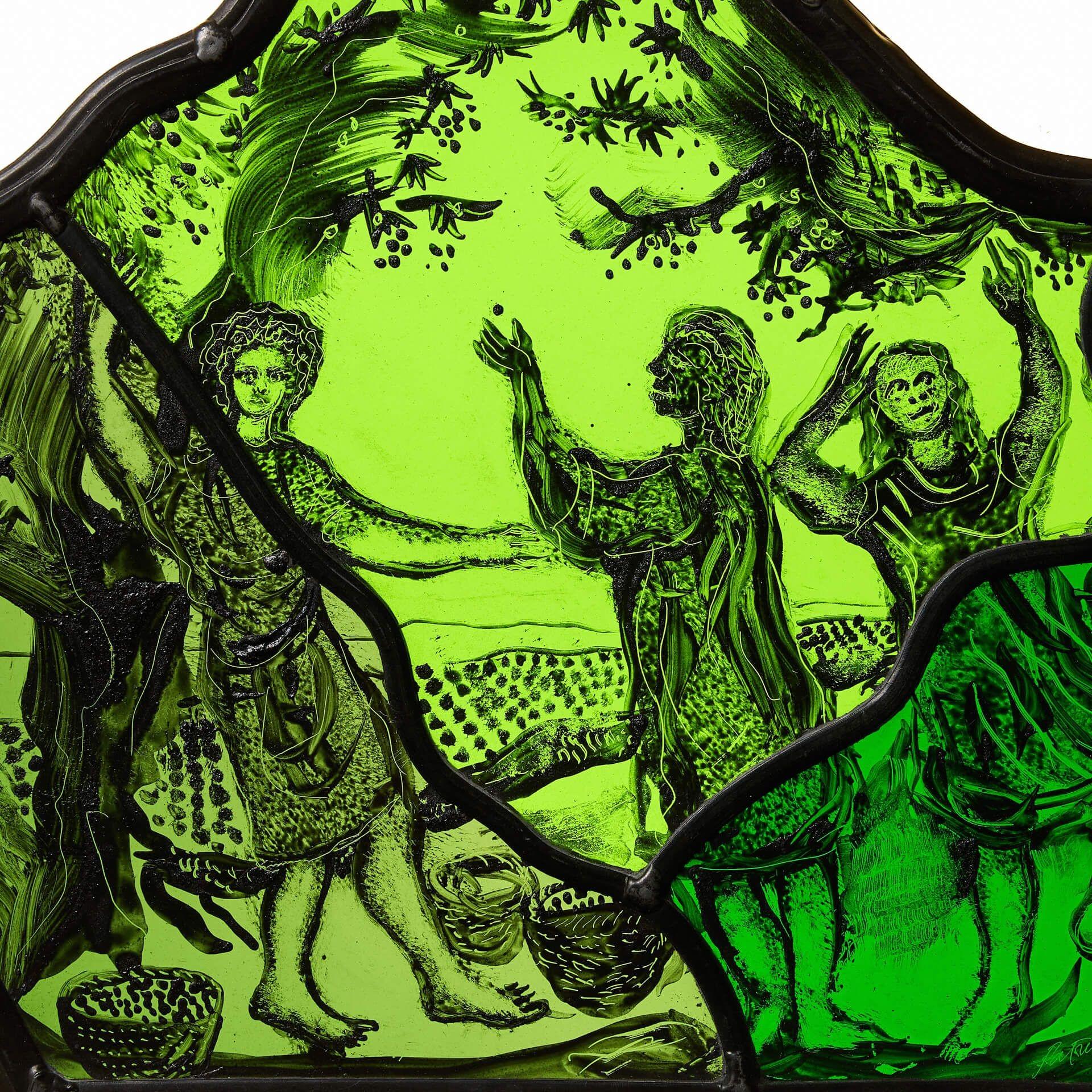 English Patrick Reyntiens (2010) 'Grape Pickin' All The Time!' Stained Glass Panel For Sale