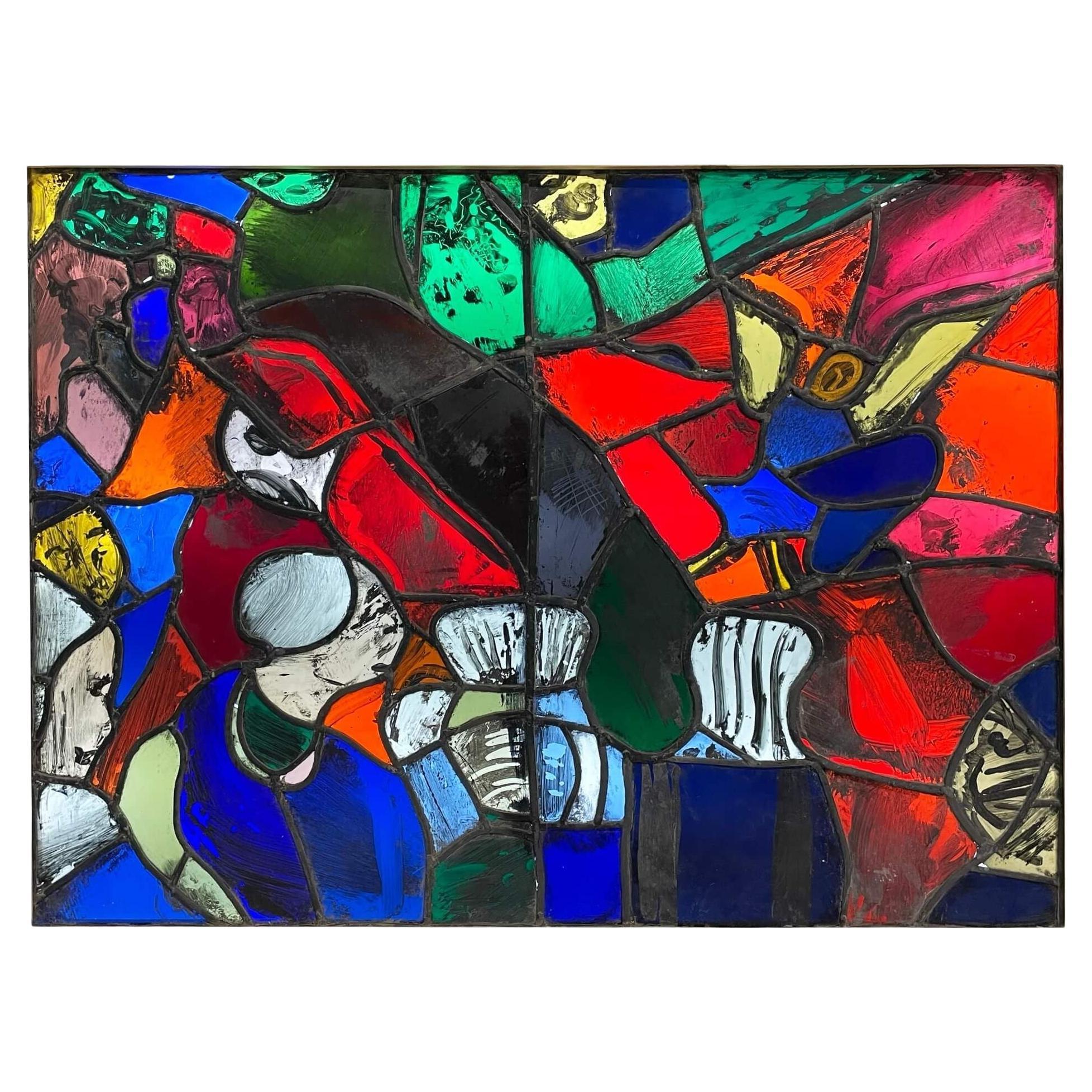Patrick Reyntiens 'B.1925' Abstract Stained Glass Window For Sale