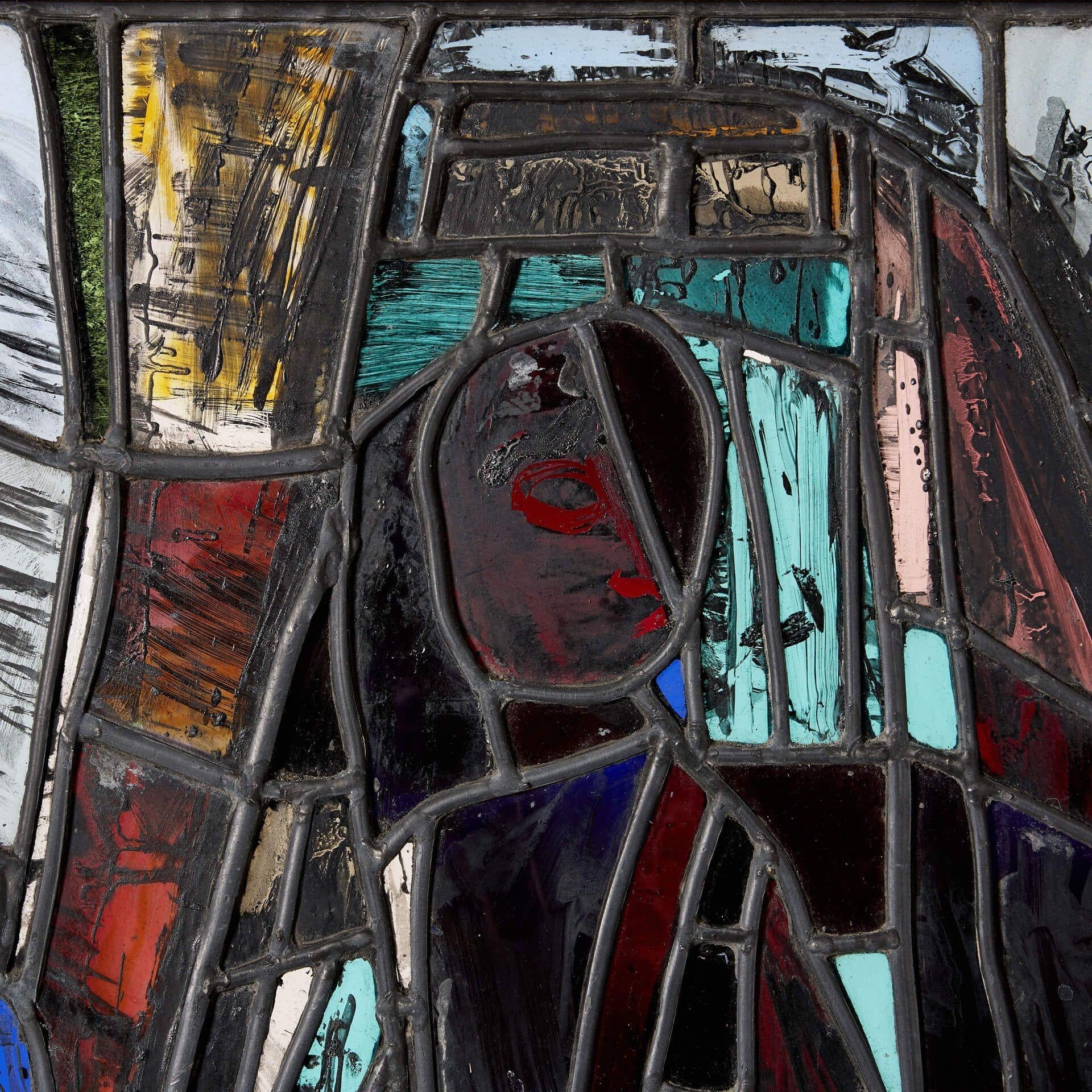 Patrick Reyntiens 'B.1925' Ventana figurativa de vidrio emplomado Moderno de mediados de siglo en venta