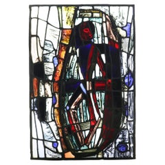 Vintage Patrick Reyntiens 'B.1925' Figurative Leaded Glass Window