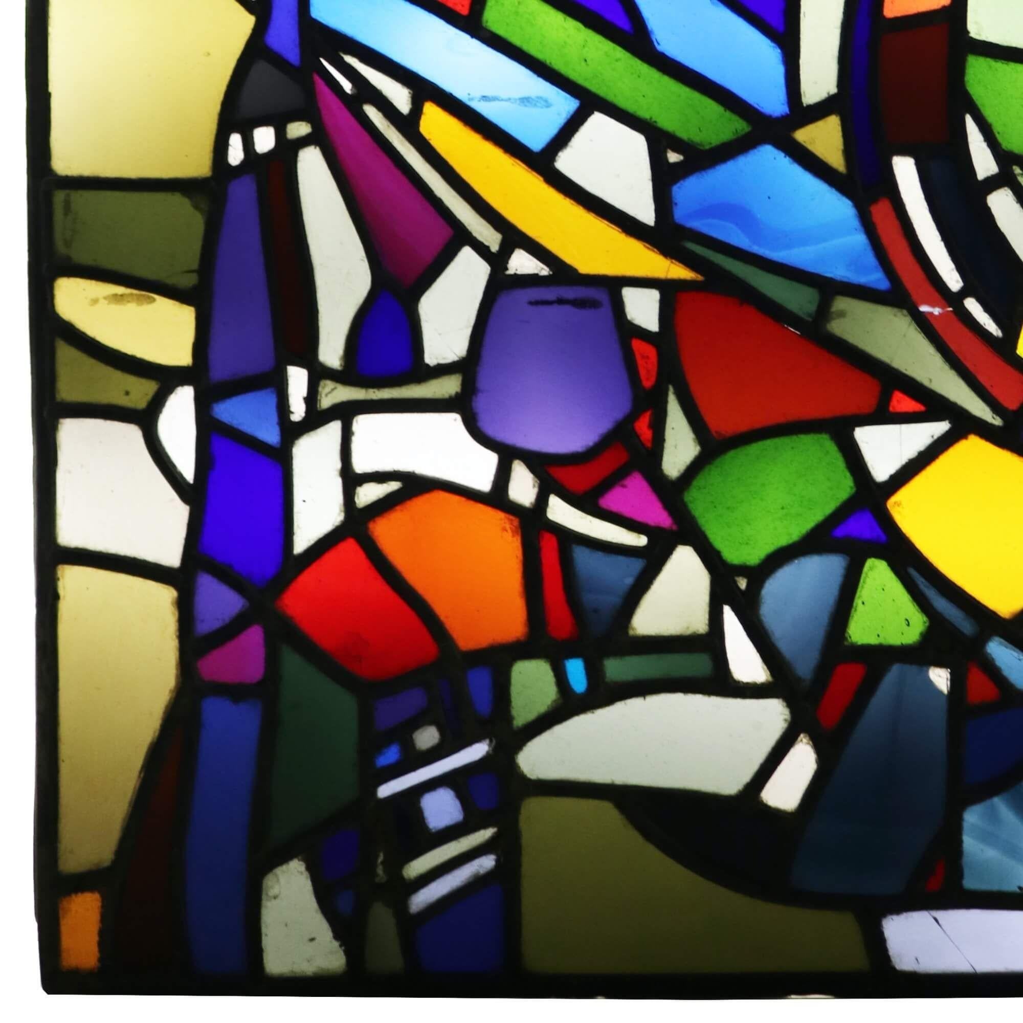 English Patrick Reyntiens 'B.1925' Multicolored Leaded Glass Window For Sale
