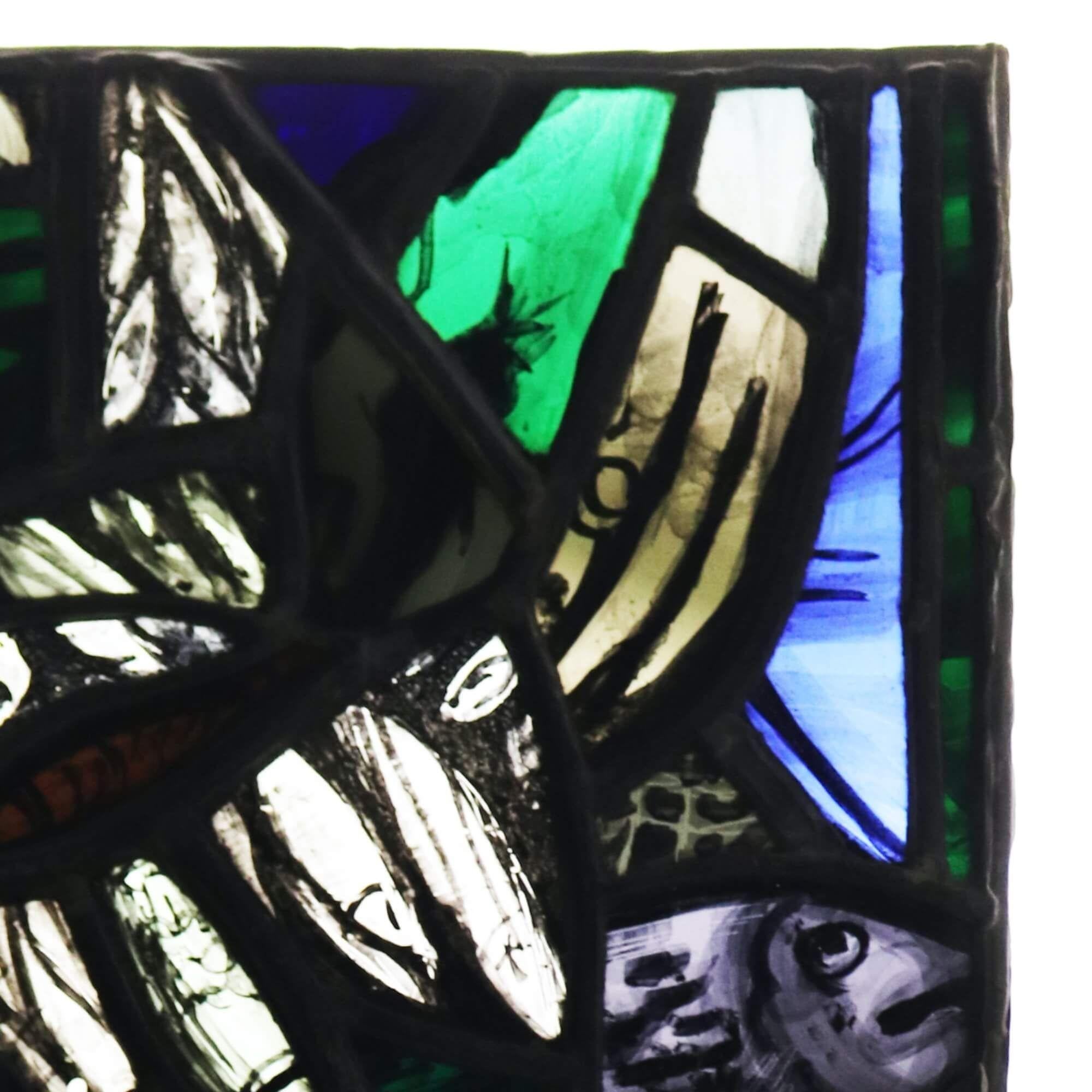 Mid-Century Modern Patrick Reyntiens 'B.1925' Stained Glass Window Depicting Fish For Sale