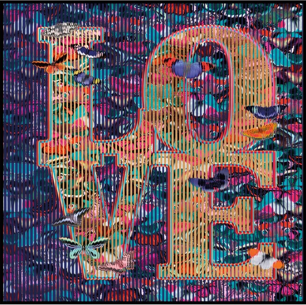 L'amour de l'or et des papillons - Op Art Mixed Media Art par Patrick Rubinstein