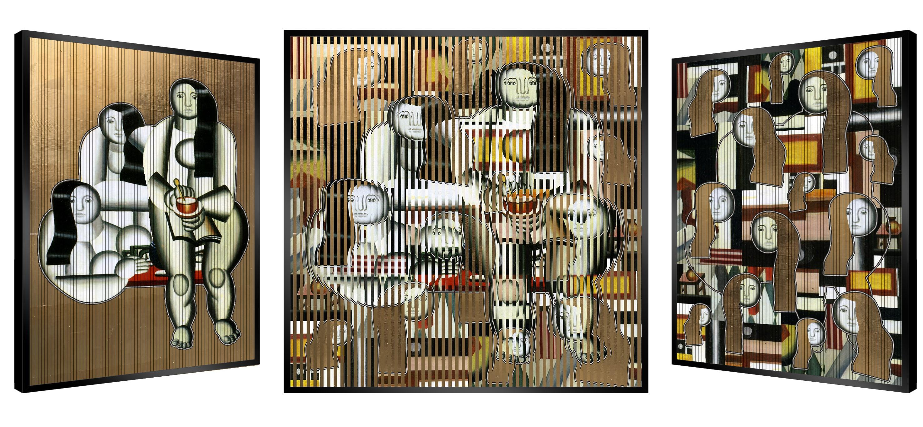Lunch With Friends, mixed media, 2020, museum style, 2'9'', Rubinstein - Mixed Media Art by Patrick Rubinstein