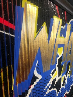 Oh Whaam, mixed media with gold leaf, 2022, pop art, 34 inches, by Rubinstein