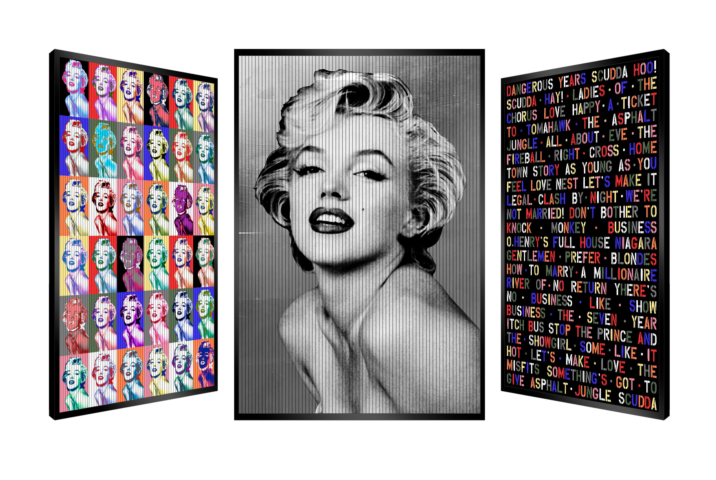 "Words of Love" Marilyn Monroe, Original Kinetic Artwork on Panel, Silver Leaf - Mixed Media Art by Patrick Rubinstein