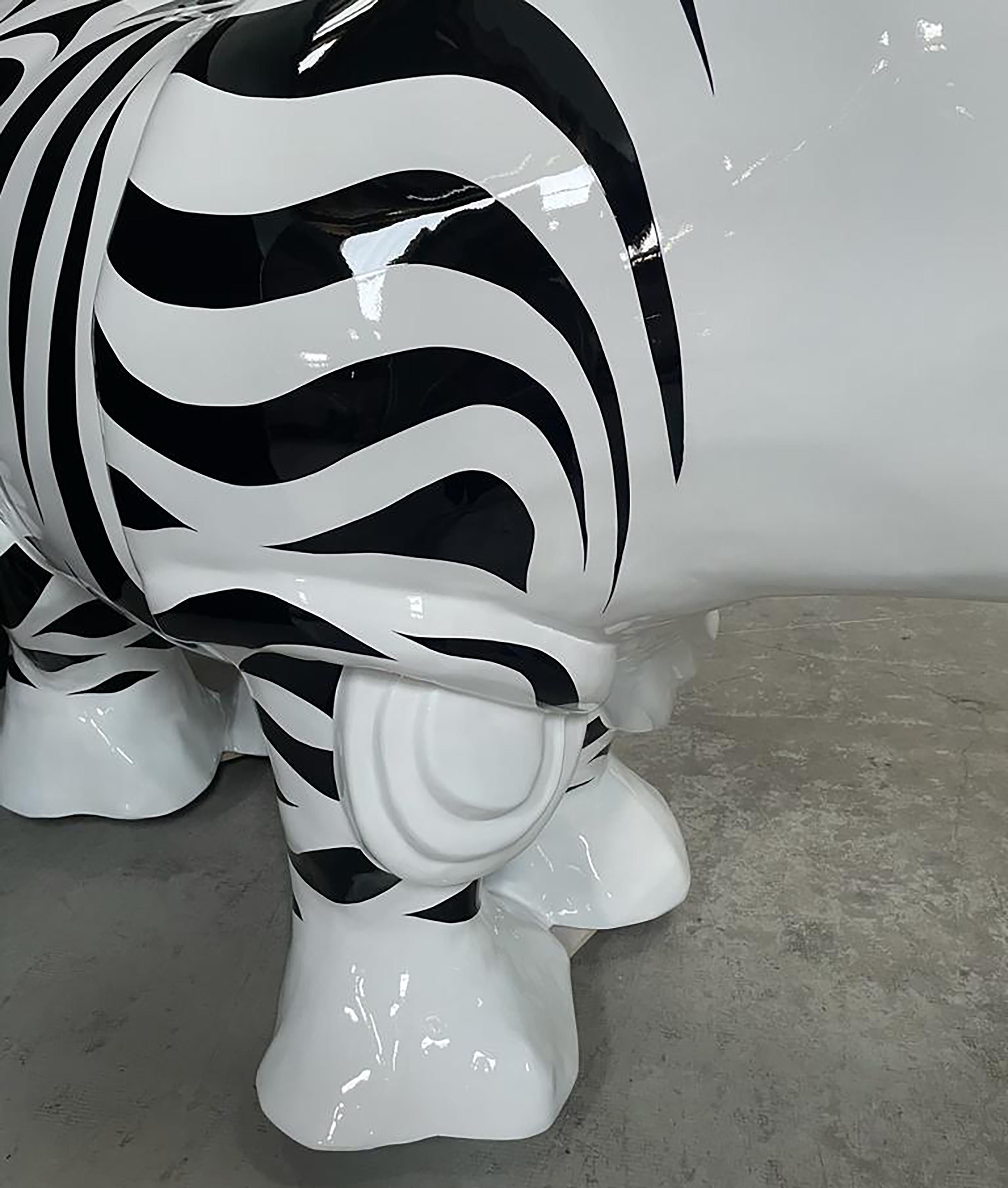 Rhinozebros 120 - Adorned with a zebra skin - Monumental Outdoor Sculpture For Sale 4