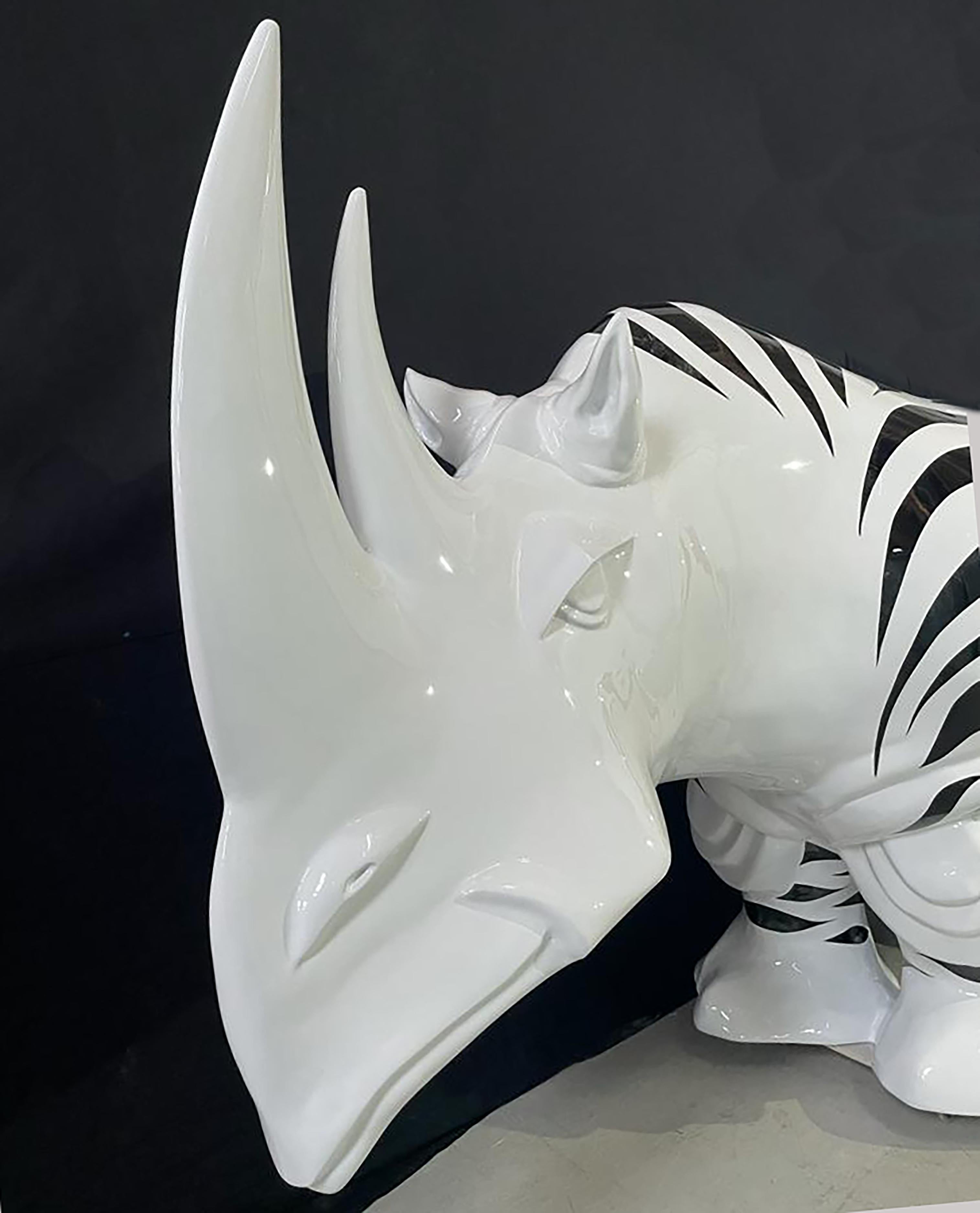 Rhinozebros 120 - Adorned with a zebra skin - Monumental Outdoor Sculpture For Sale 1