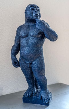 Soon ! Dark Blue Gorilla Sculpture in the posture of the "David" by Michelangelo