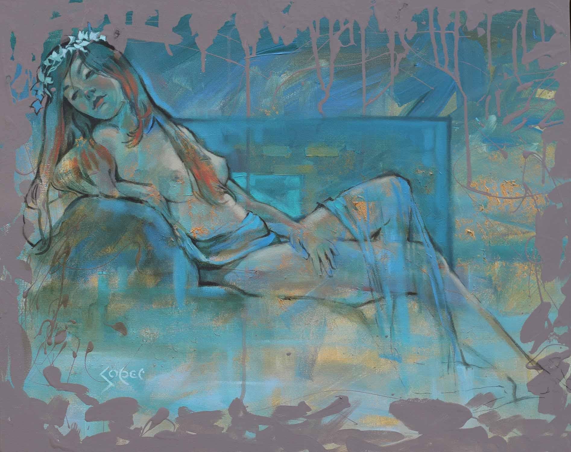 Dreams turquoise, peinture d'origine - Mixed Media Art de Patrick Soper