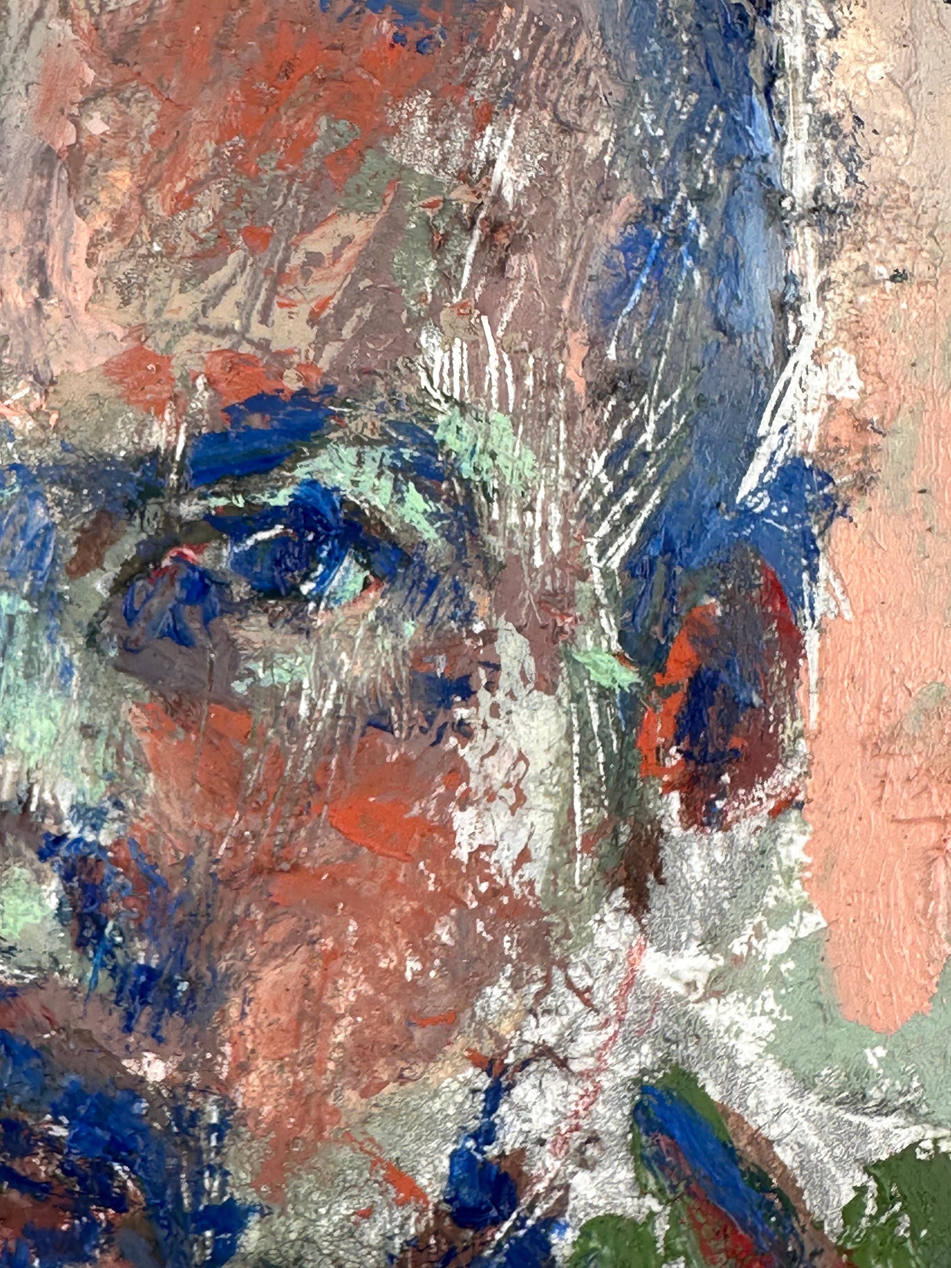 Patrick Terenchin (geb. 1970).

Gesicht Bild 34 (Angelo), 2025

Öl, Acryl, Farbstift auf Holzplatte. 

Das Bild misst 12 x 12 Zoll; gerahmt misst es 13 x 13 Zoll. 

Verso signiert, betitelt und datiert. 

Das Porträt stammt aus der Face Pic-Serie