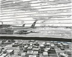 Airport - Chicago's O'Hare Field, Acrylic & Ink on Paper, Framed