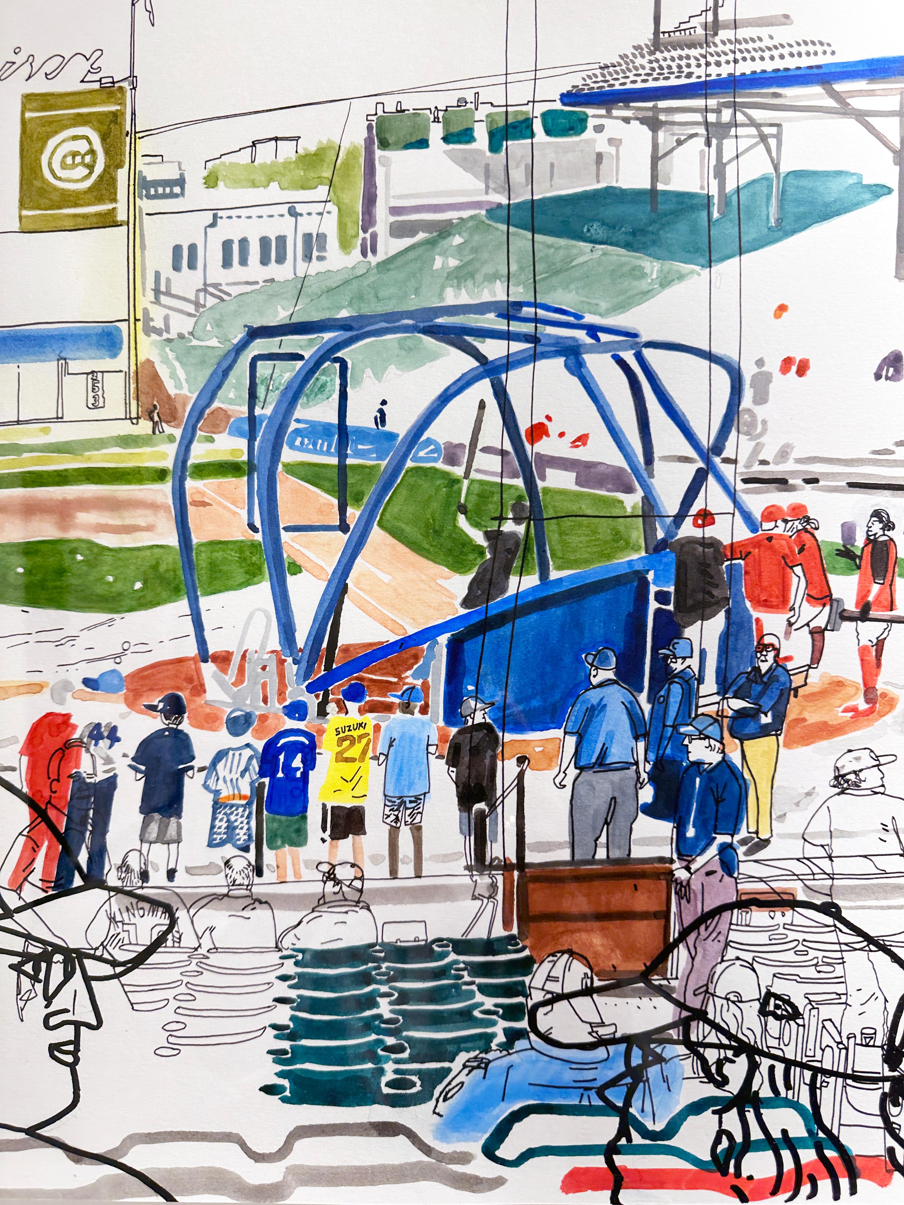 Patrick Vale
Batting Practice
acrylic and ink on paper
19h x 24w in
48.26h x 60.96w cm
PKV008

See What I See
Why are Chicago and baseball so perfect for each other?  What is it about this city, this team, that captures the imagination?

Patrick