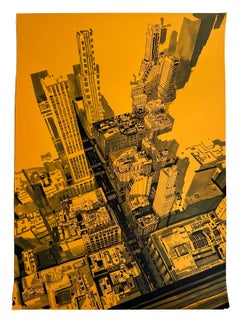 ES III - NYC Birdseye View on Bright Orange Paper, Original, Framed