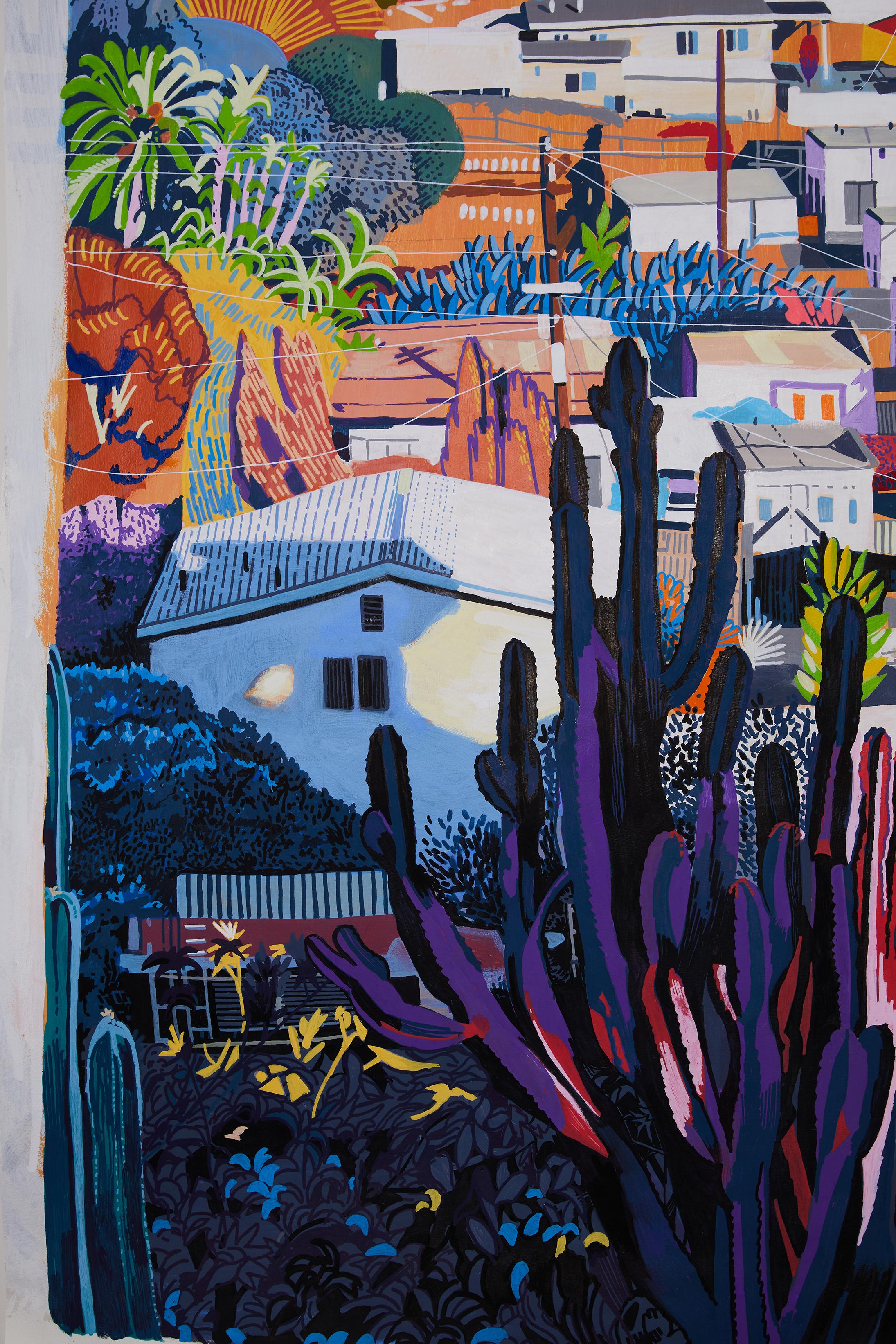 Im Garten von Ebeneezer Goode – Los Angeles, Hillside in Mid-Century-Farben im Angebot 1