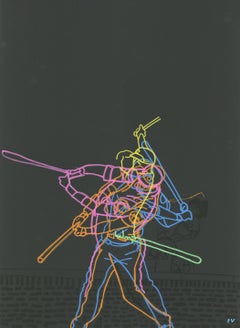 SW III - Chicago Cubs Batting Practice, Acryl & Tinte auf Papier, gerahmt