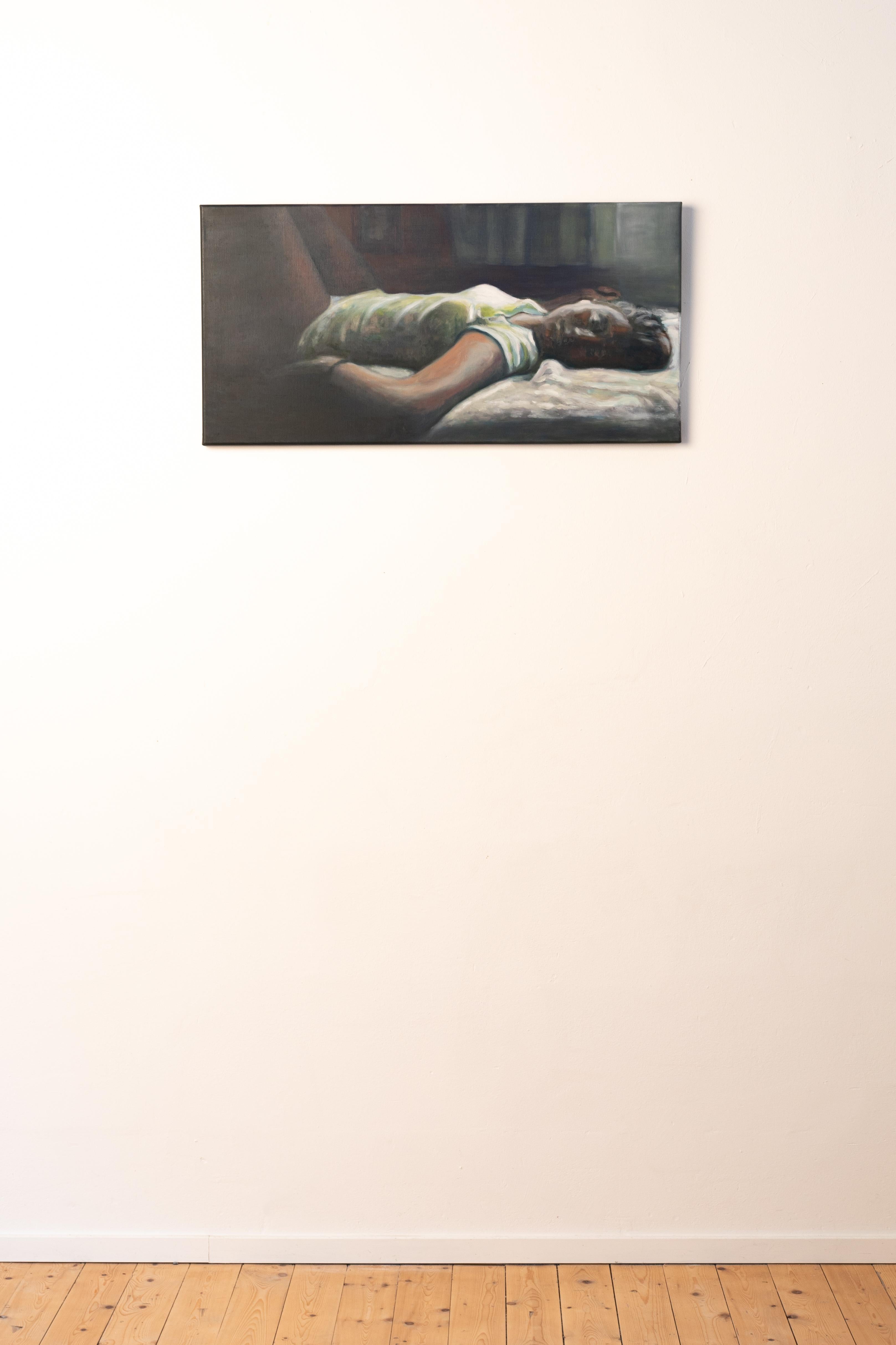 Contemporary oil on canvas painting of woman lying on a bed  (2016) - Vertenten  - Painting by Patrick Vertenten
