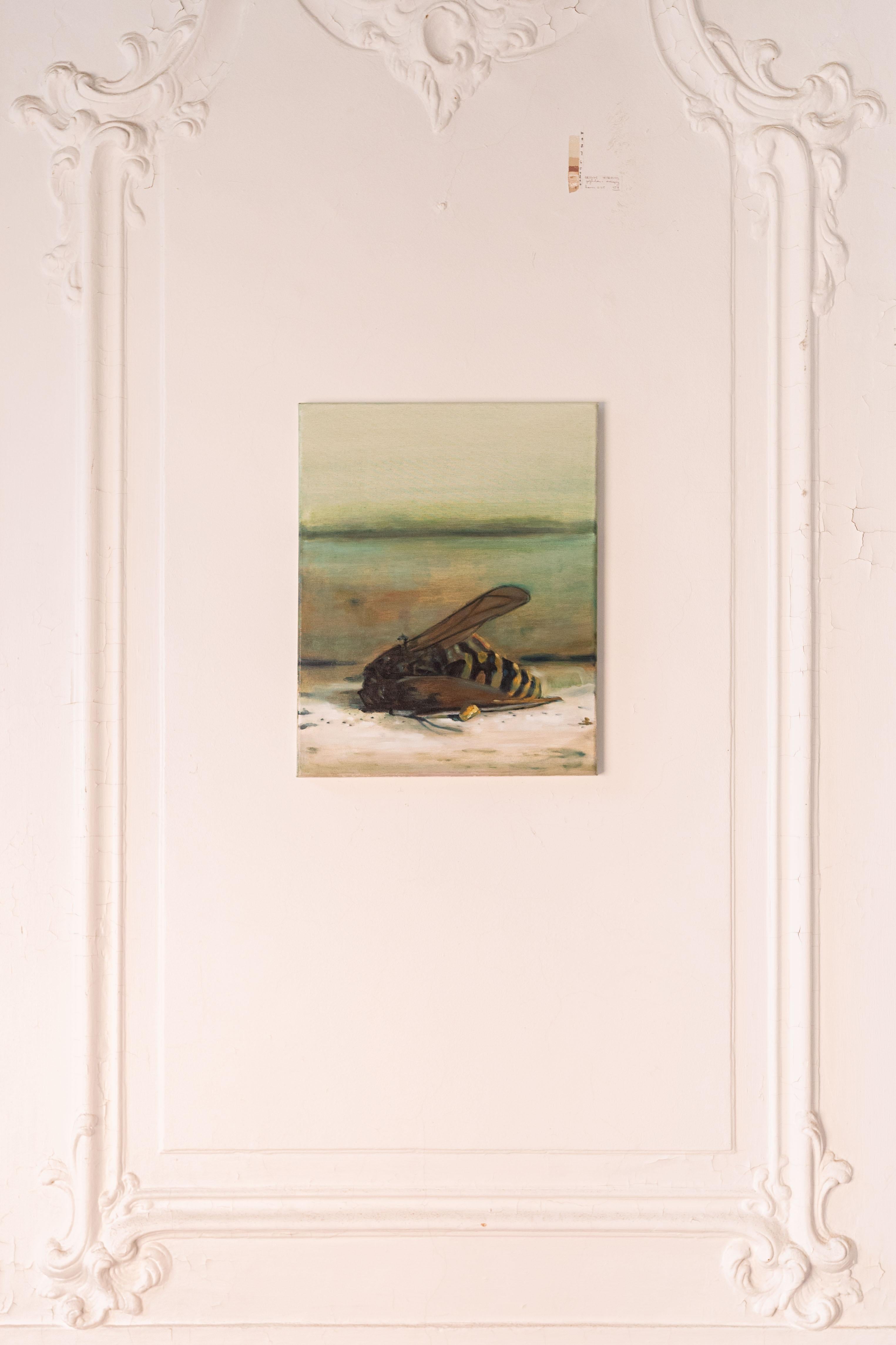 Peinture à l'huile sur toile d'une abeille mellifère, appelée 