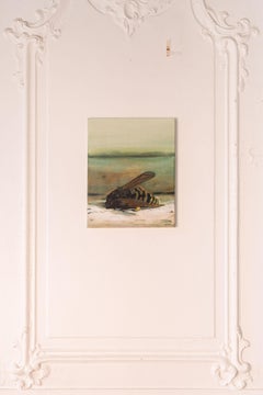 Oil on canvas painting of a honey bee, called 'Creature of Importance'