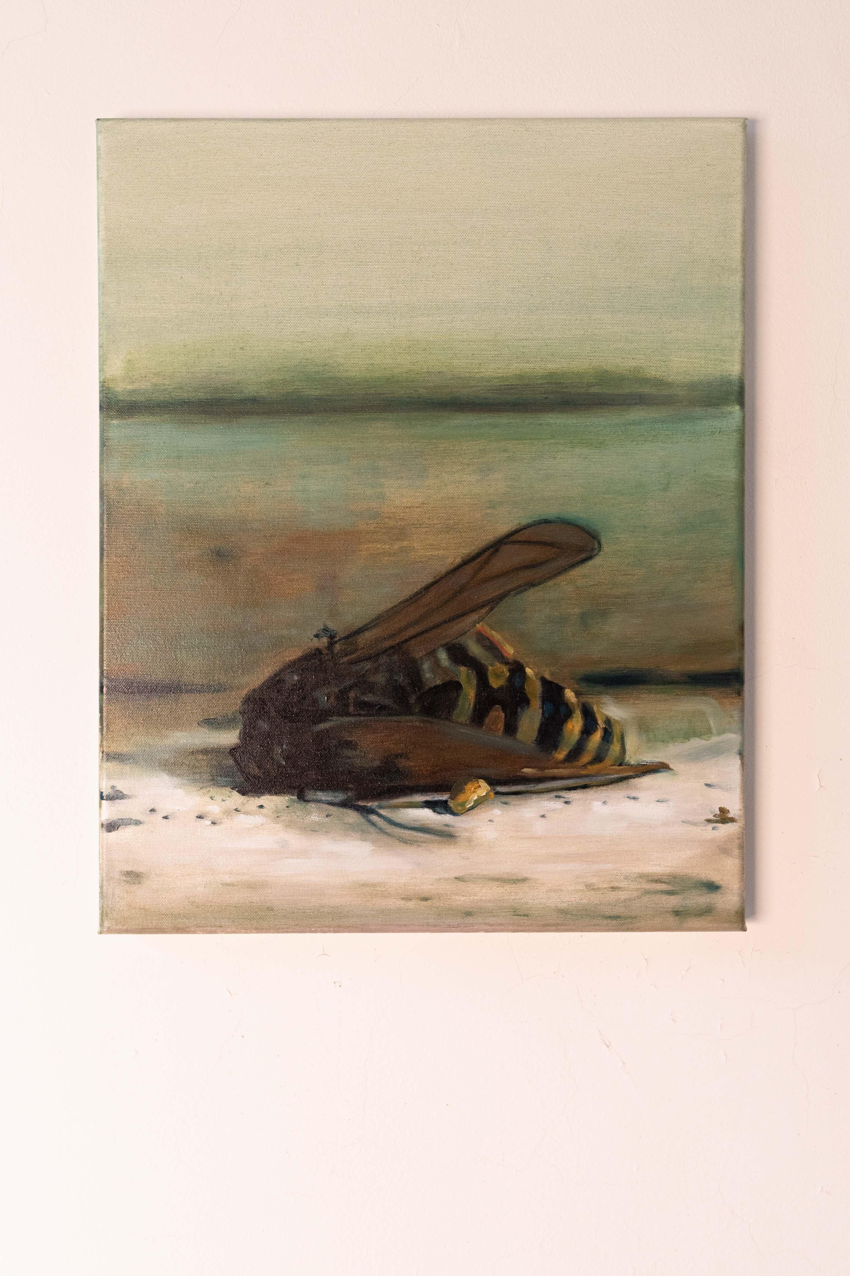Peinture à l'huile sur toile d'une abeille mellifère, appelée 