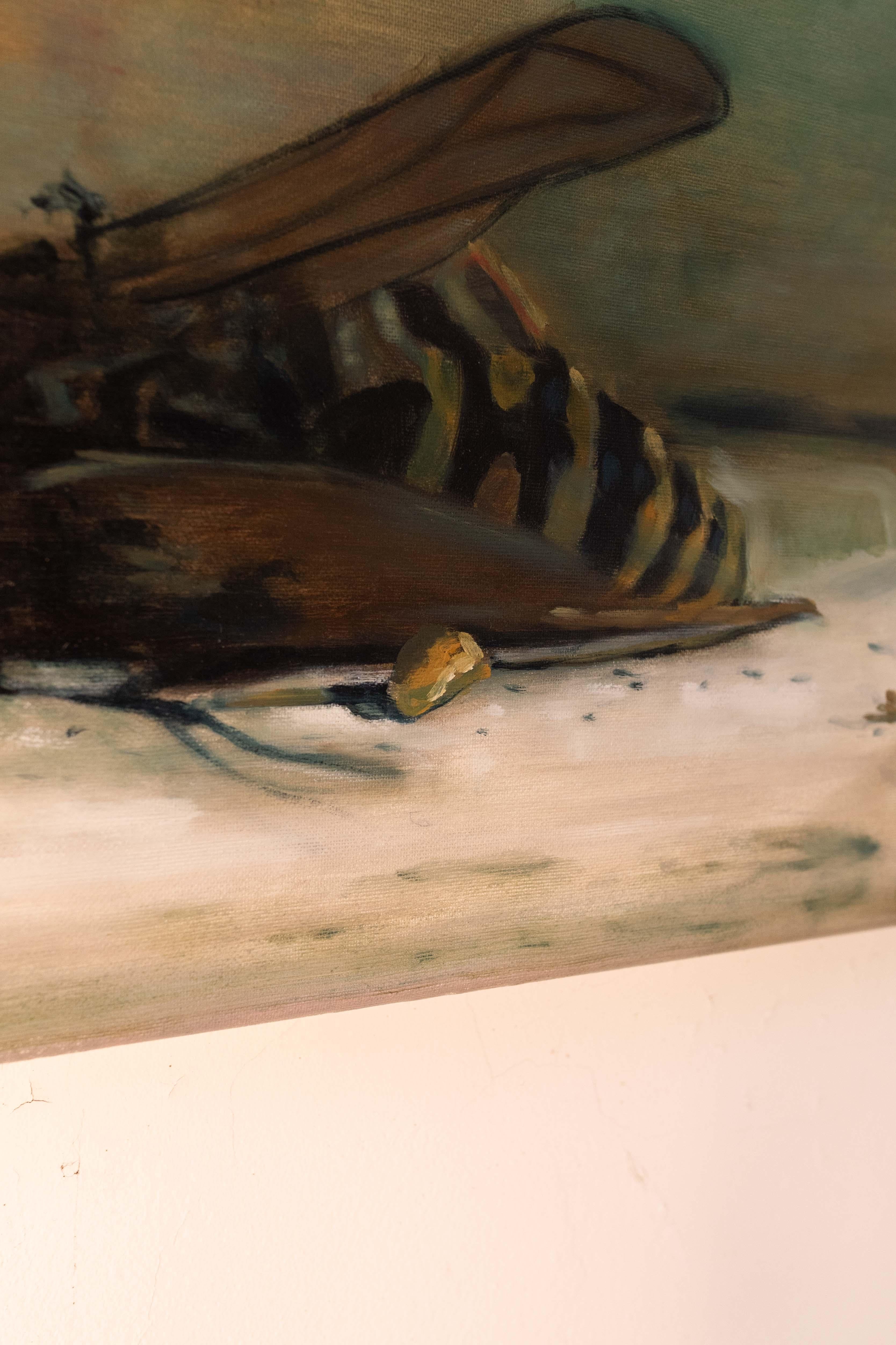 Peinture à l'huile sur toile représentant une abeille. L'œuvre s'intitule 