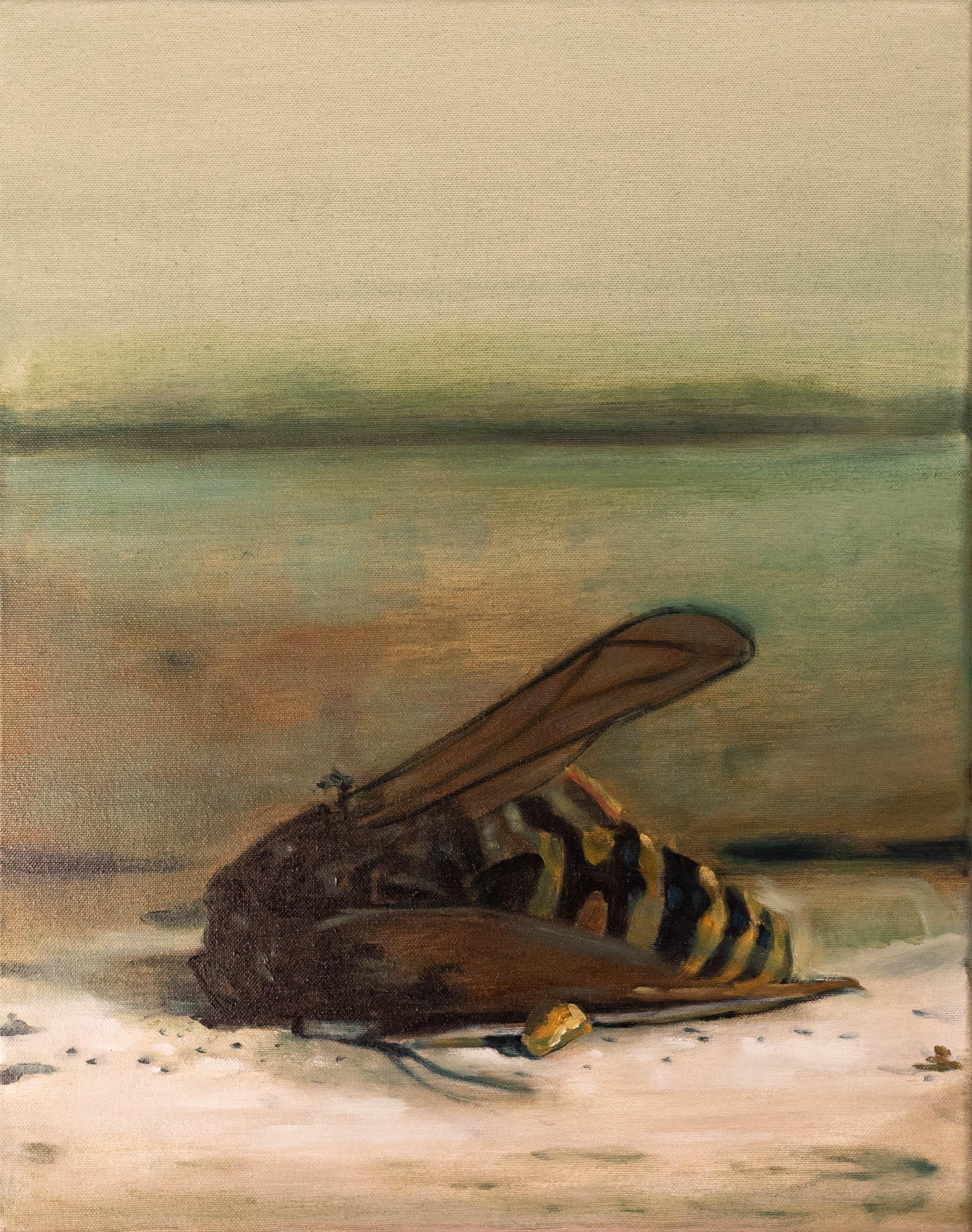 Animal Painting Patrick Vertenten - Peinture à l'huile sur toile d'une abeille mellifère, appelée "Créature d'importance".
