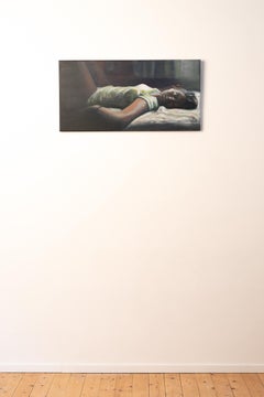 Contemporary oil on canvas painting of woman lying on a bed  (2016) - Vertenten