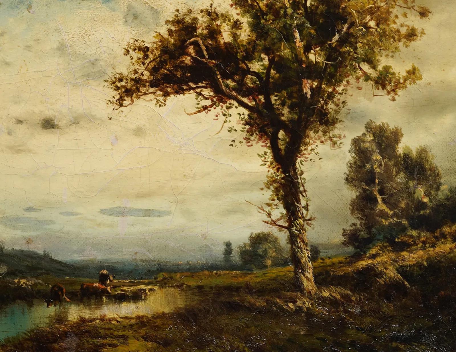 Antique American Hudson River School Tonalist Landscape Framed Oil Painting 2