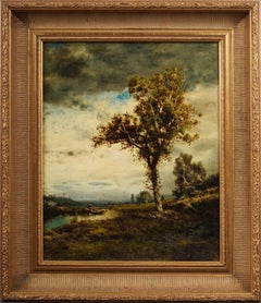 Antique American Hudson River School Tonalist Landscape Framed Oil Painting
