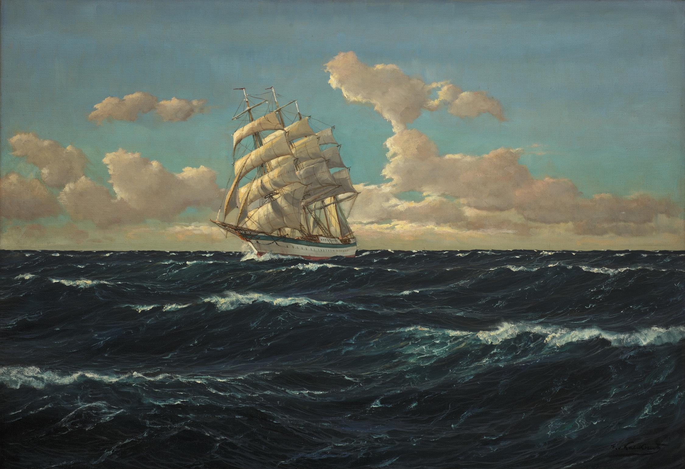 German Patrick von Kalckreuth, 1898-1970, 'Full Sail’ Oil on Canvas, Signed For Sale