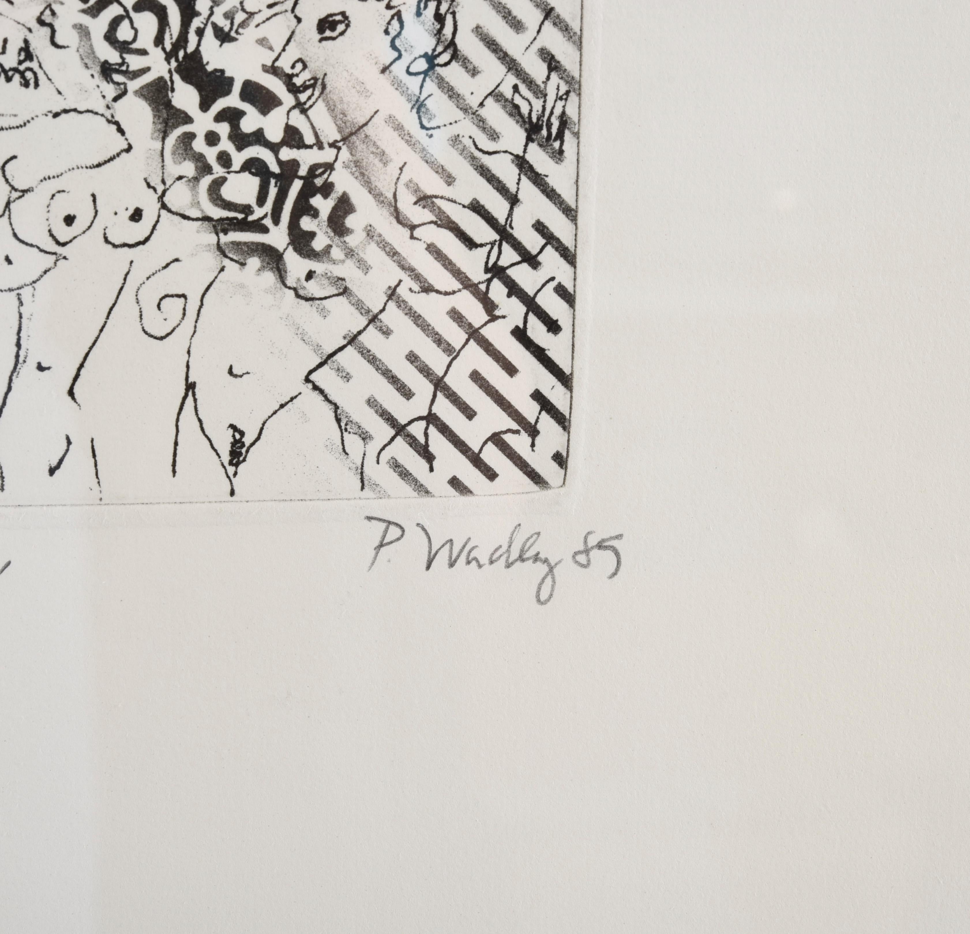 Mid-Century moderno Patrick Wadley (1950-1992) Stampa astratta firmata in vendita