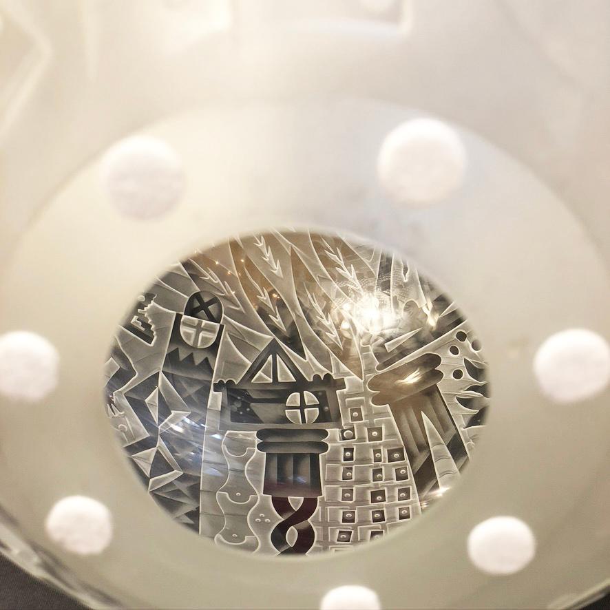 Etched Patrick Wadley Fine Art Glass Sphere For Sale